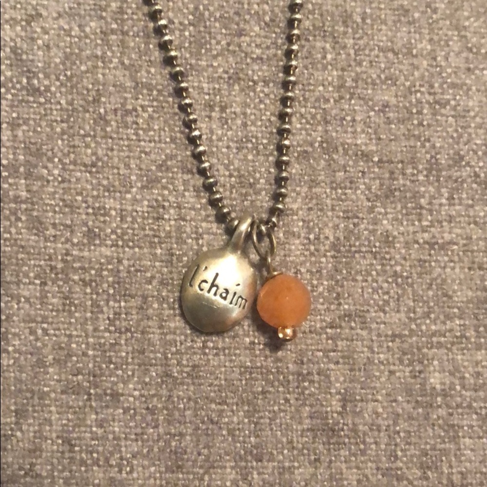 L’chaim sterling silver necklace with orange stone